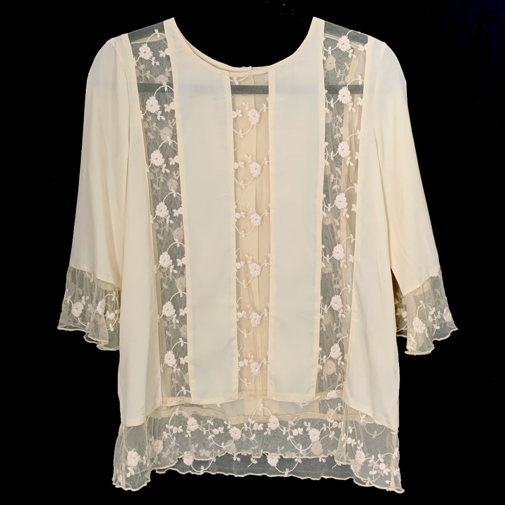 By Gryphon Embroidered Mesh Insets Top